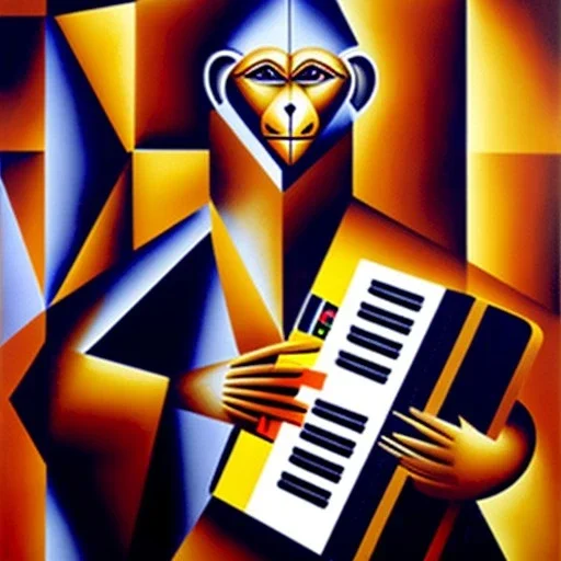 Georges braque Cubist painting of a gibbon playing aN accordion