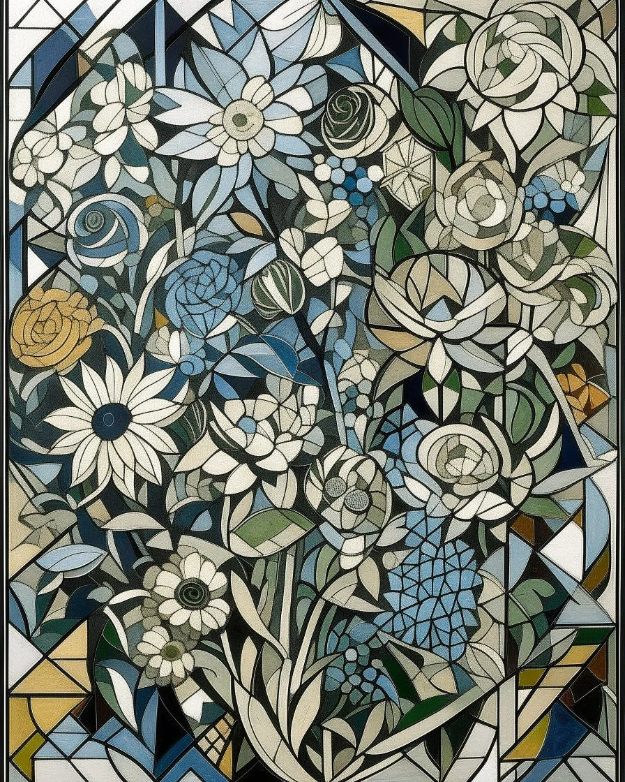 1912 style cubism of lace flowers