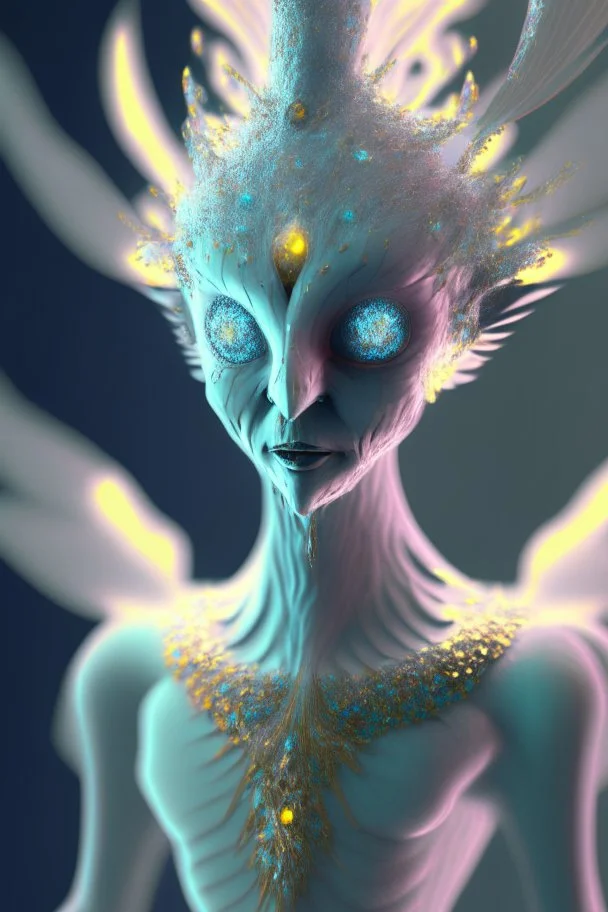 anthropomorphic malign spirit,award-winning cgi, blender, rendered,coloured, sparkling, pale colouring
