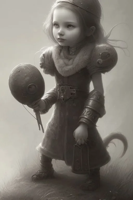 cute girl and litlle monster, Style John Kenn Mortensen,