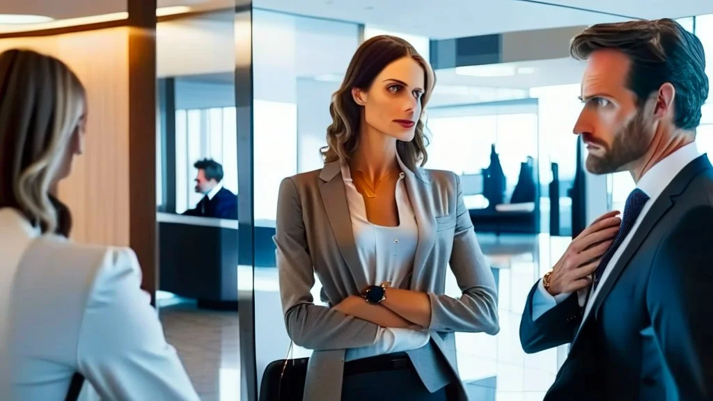 creepy man flirting with insulted woman at entrance of exclusive airport lounge