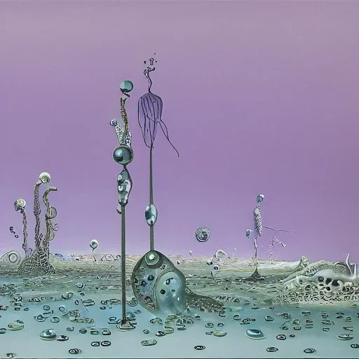 sureal landscape in microcosm with bacteria and viruses by yves tanguy and dr seuss