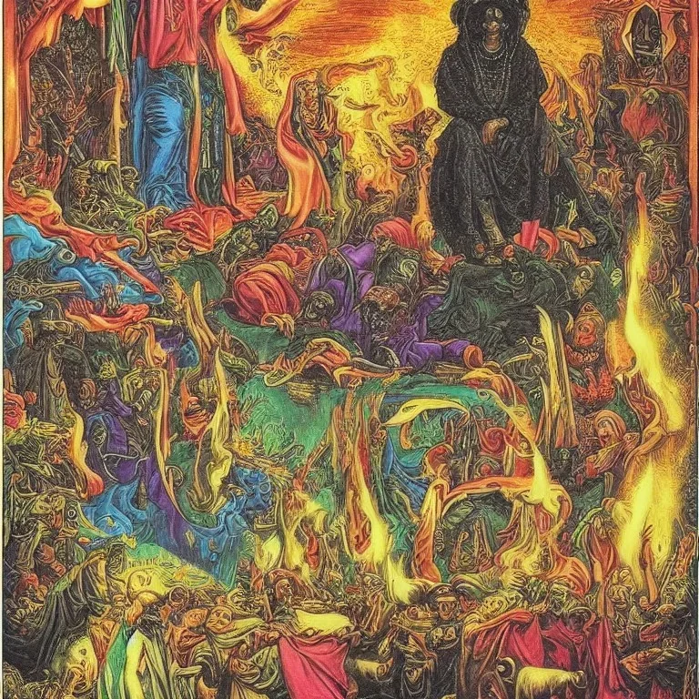 The Snoop Dogg, epic Thoth tarot card come to life, Gustave Dore, Lisa Frank, eldritch, optical illusion, vertigo-inducing, confusing perspective, awe-inspiring