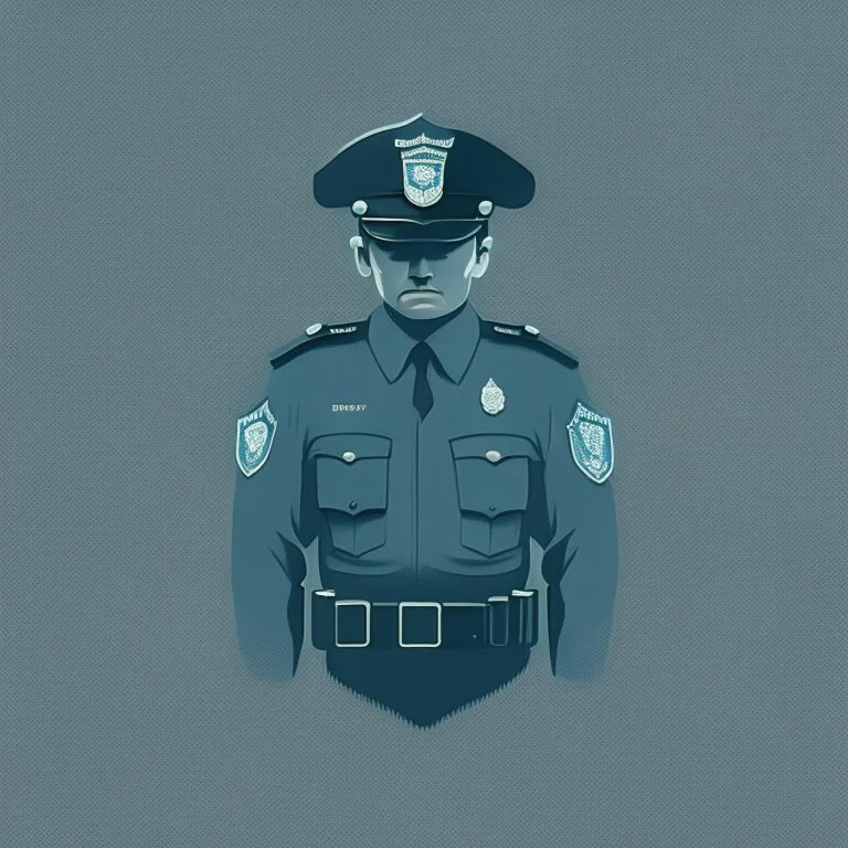 A minimalist design of a policeman in uniform with a badge on his chest.