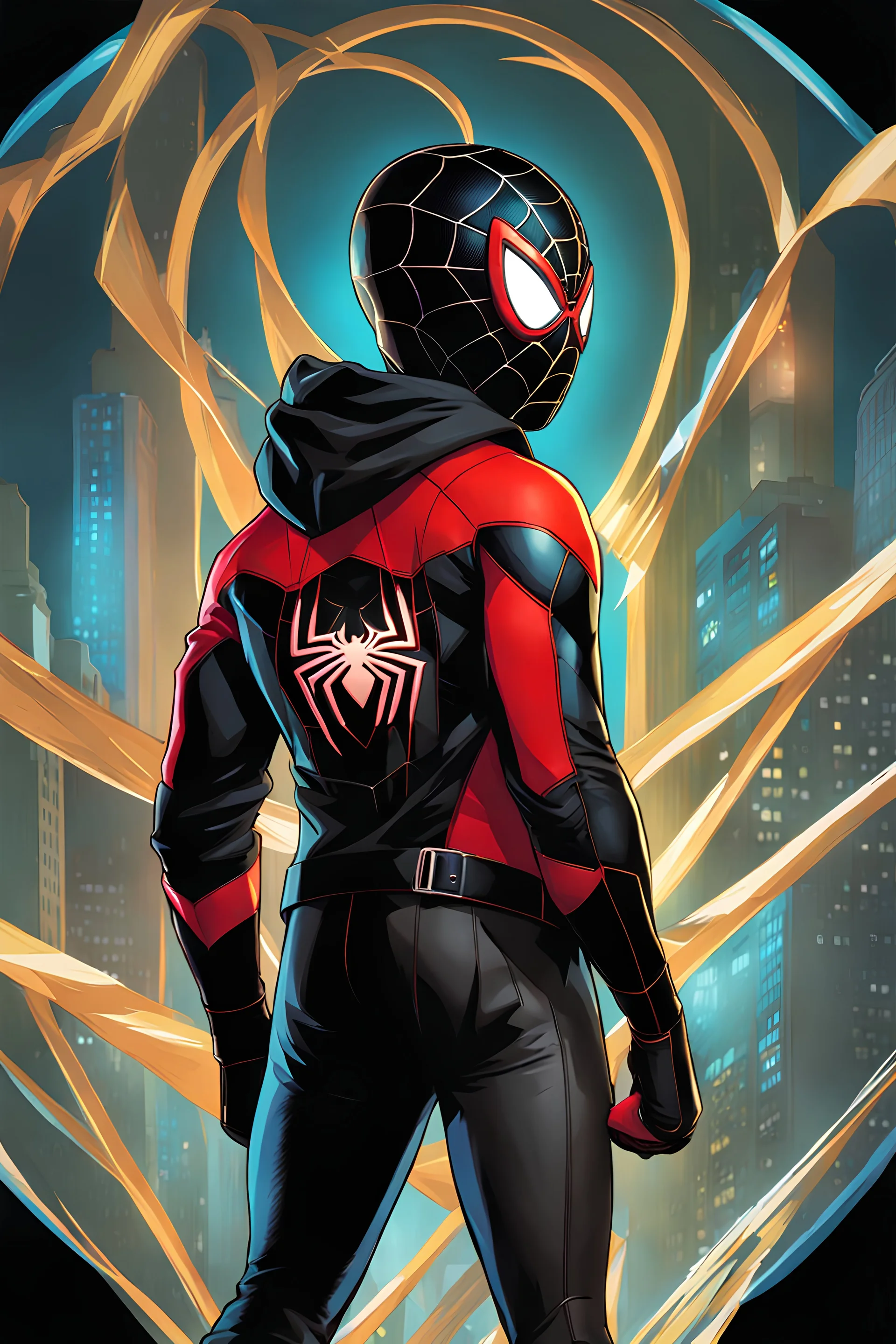 A beautiful portrait painting of Miles Morales, in style of colorful comic. symmetry, hyper detailed. octanev render. trending on artstation