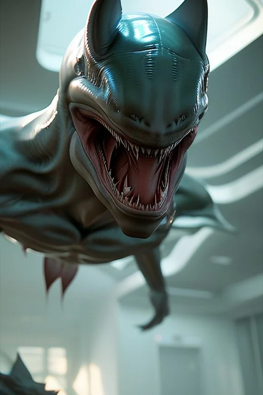 Alien Shark-man, style, realistic photo, sweet, concept art, smooth, unreal engine 5, god lights, ray tracing, RTX, lumen lighting, ultra detail, volumetric lighting, 3d.