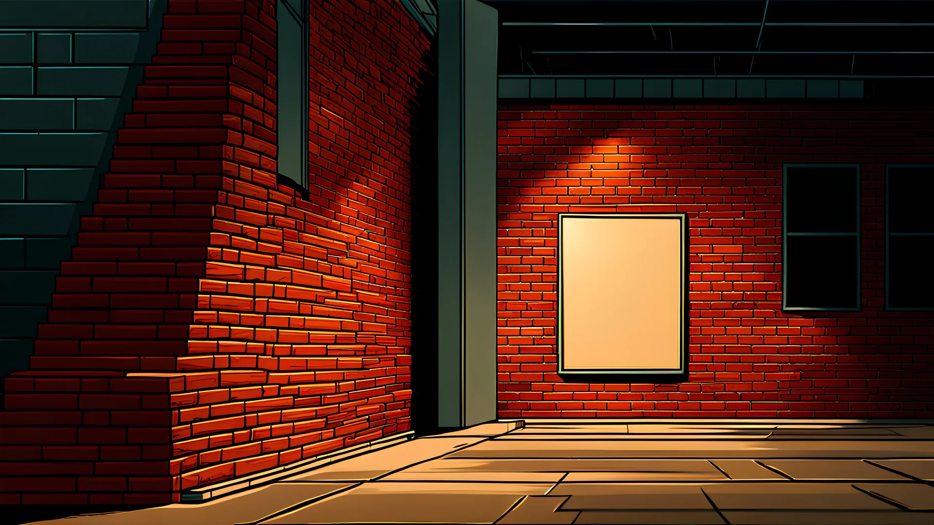 comic style, a brick wall, in a museum