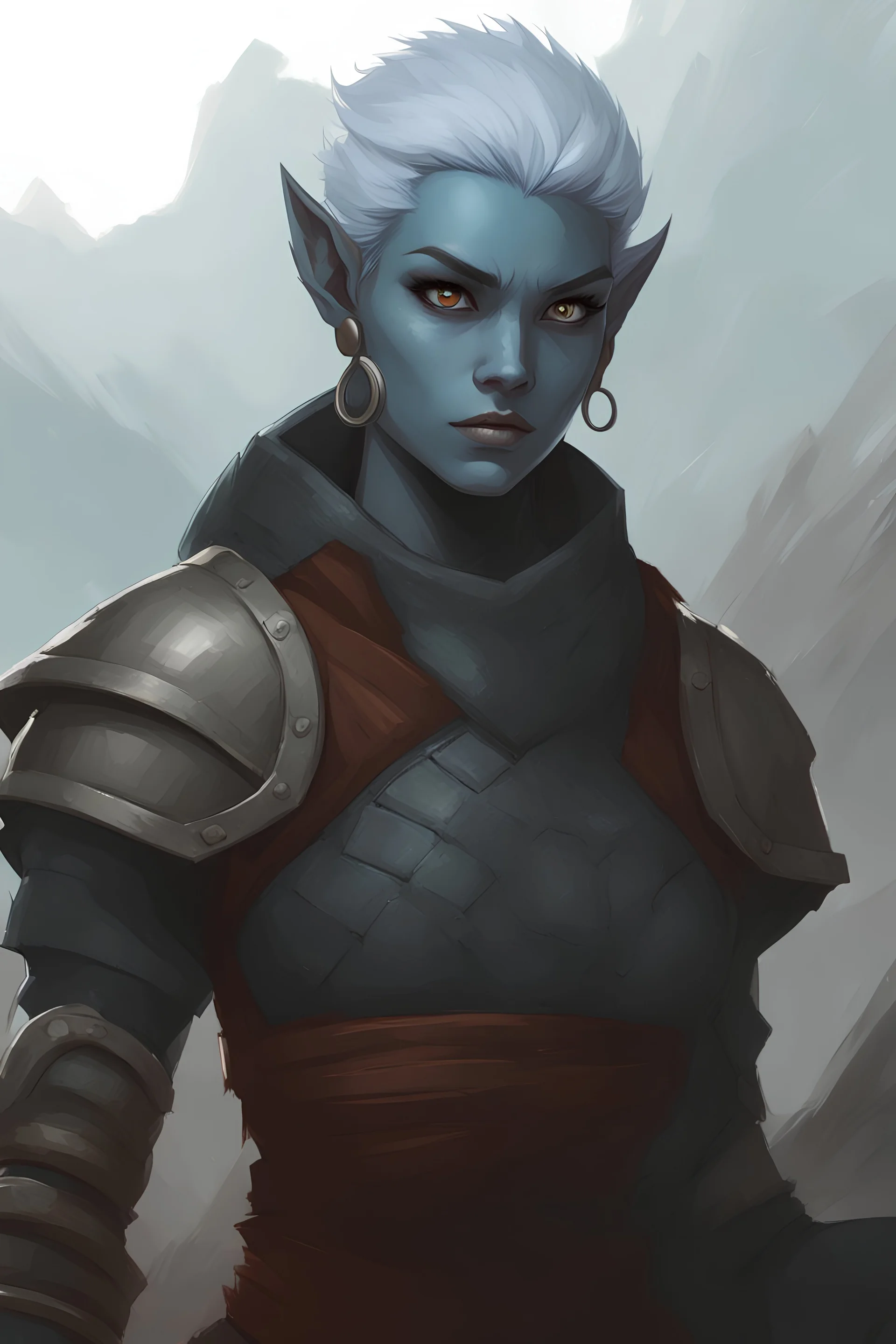 Portrait of a young blue ork woman, wear...