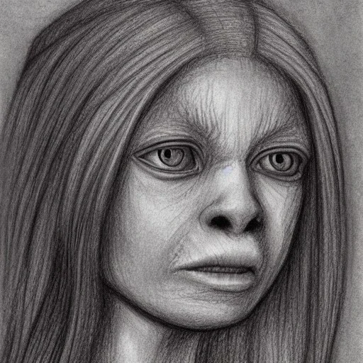 Female Goblin drawings by DaVinci very detailed and realistic, full body portrait