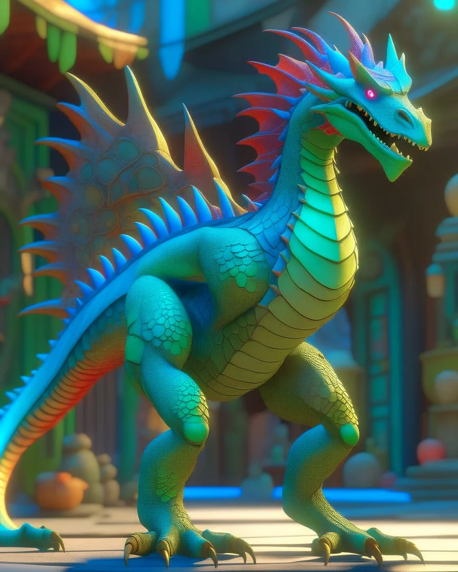 Imágen Pixar 3D del Hombre Dragón, ultra quality, hyper-detailed, maximalist, 8k, full body