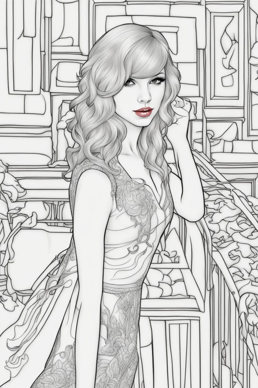 coloring pages of taylor swift for adults, Designs Black and white, No Shading
