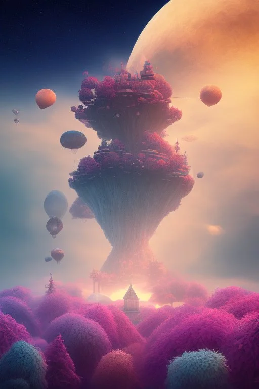 6. Create a surreal and dreamlike landscape with floating islands and colorful skies