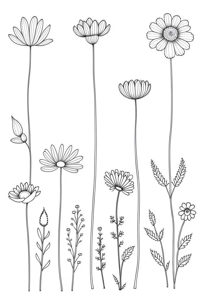 set of growing wind flower on the grace, SIMPLE ONE lineS art, white background, minimalis, different view, only white bakcground solid.