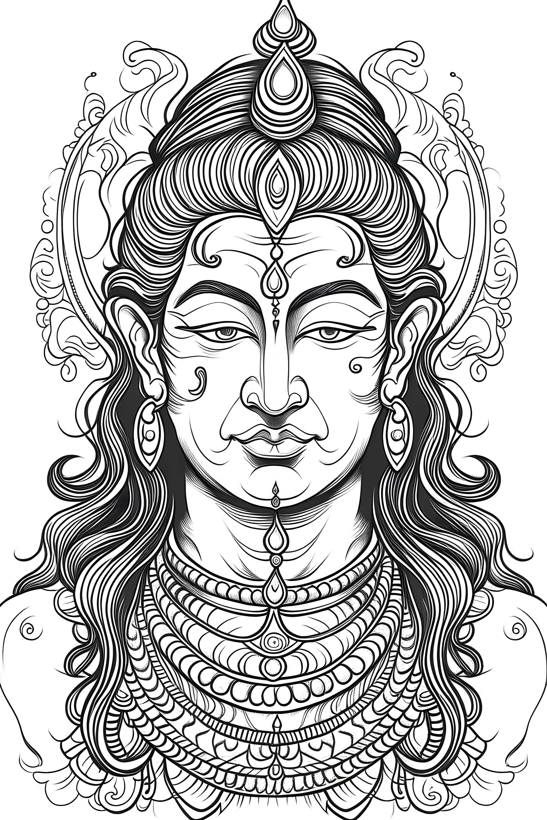 Outline art for Indian god Shiv,color book, sketch style, white background,clean lines,no shadows and we'll uotlined