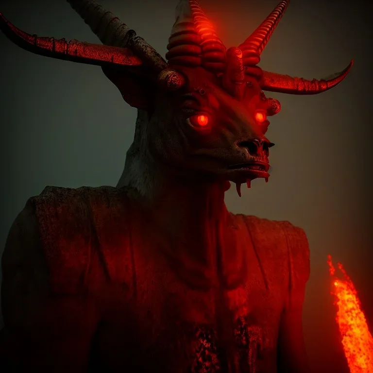 A portrait post-apocalypse of Baphomet ,pyramid,sin city,cyborg, sci-fi fantasy style, volumetric lighting, particales,highly detailed,cinamatic,8k,3D,fire and black deep colours,ignore NSFW.