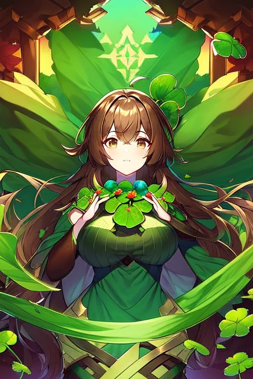 rave poster with Four-leaf clover girl with brown hair and catears