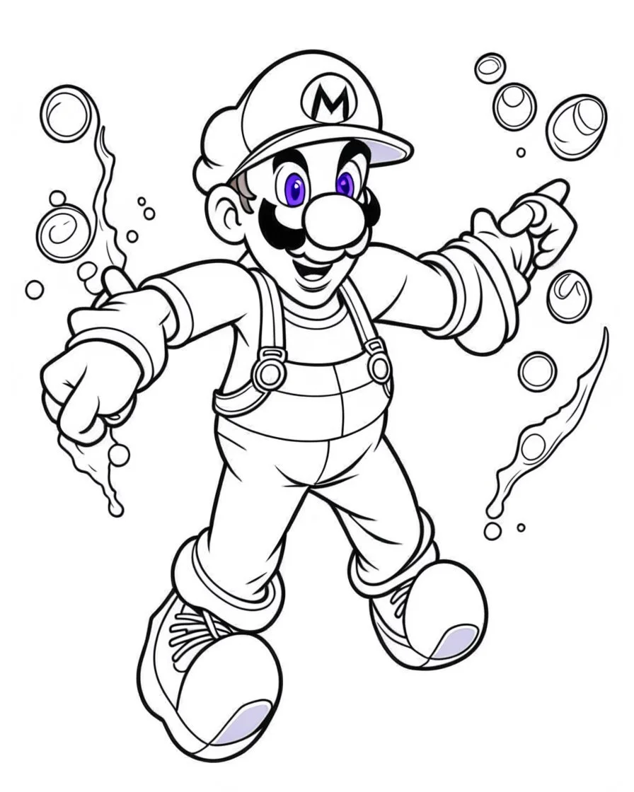 mario coloring page, full body (((((white background))))), only use an outline., real style, line art, white color, clean line art, white background, Sketch style