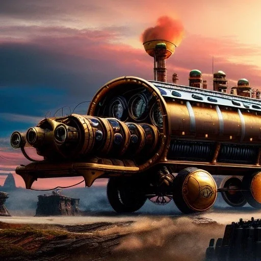 fullbody Drawing of 'sketch of steampunk Vehicles as in the movie mortal engines(2018)',intricate detail,andrea bonelli,Kilian Eng,Ohrai,evan lee,Aleksandr Sidelnikov,KyuYong Eom,three quarters frontal aerial view,toned colors,32k