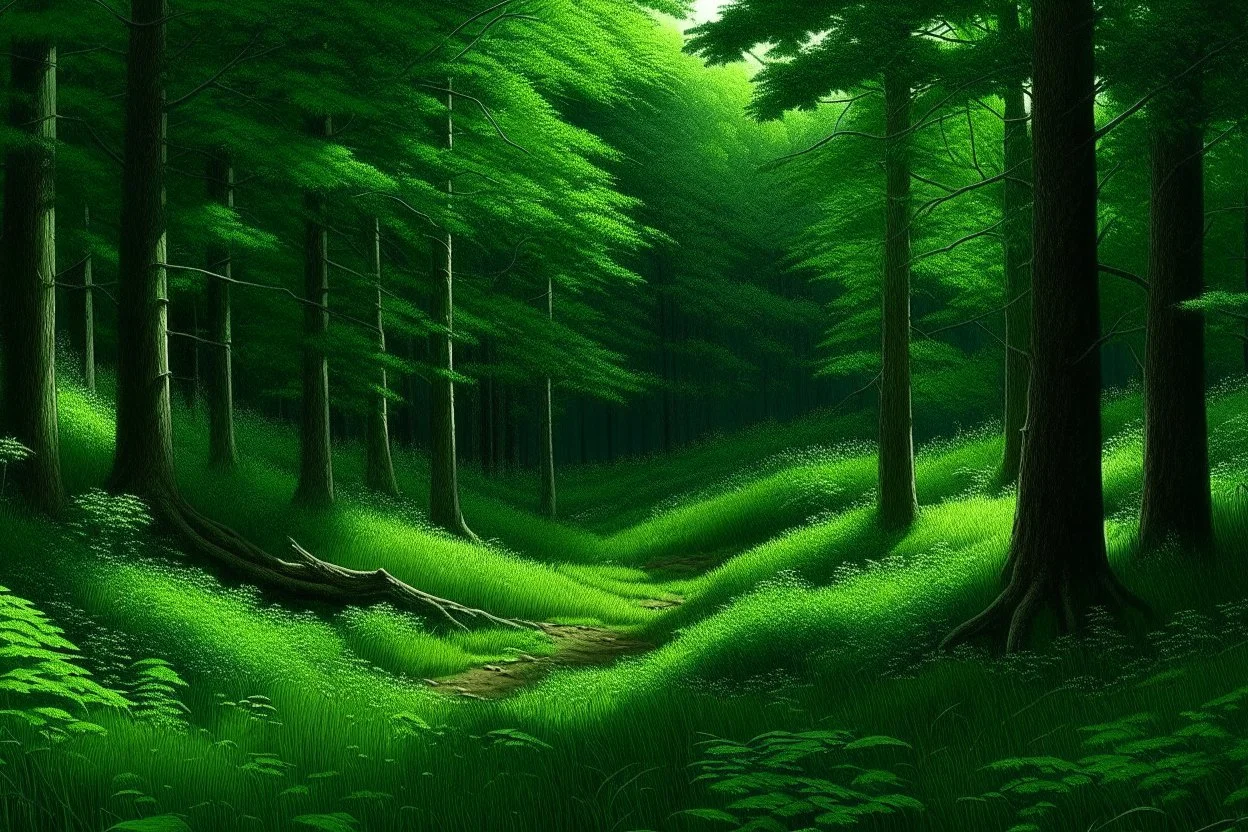 A green woods with grass painted by Frank Wilson