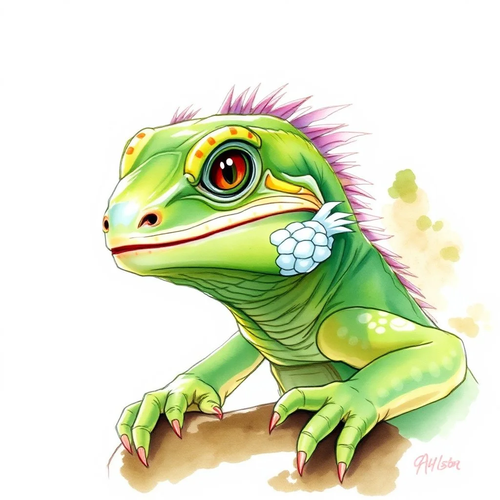 dnd, fantasy, watercolour, humongous strokes, stylistic, portrait, illustration, anthropomorphic lizard, furaffinity