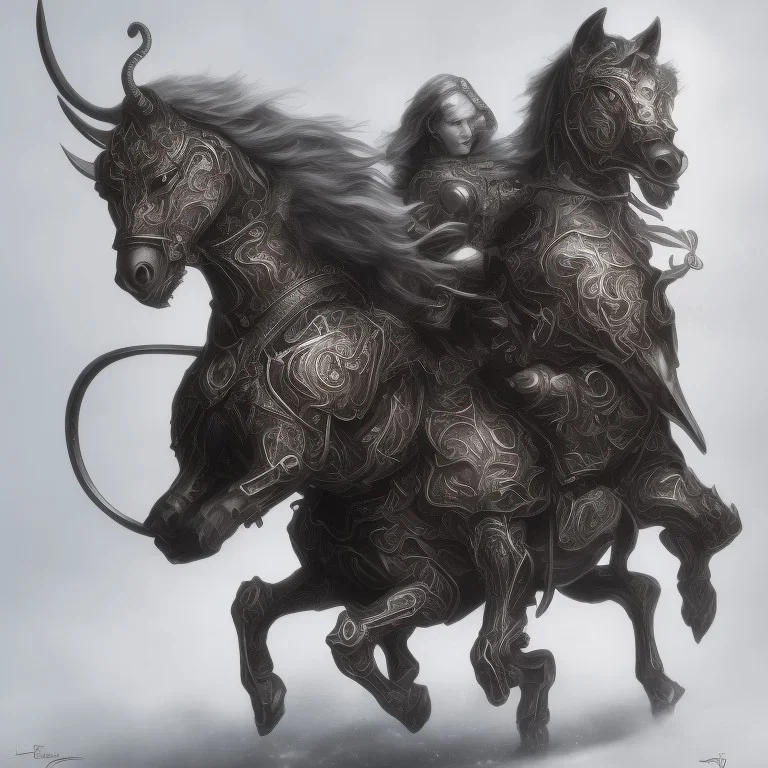 Nomad cavalry. Horses. Damascus steel. Black. Sharp details. Roar. Fast galloping.