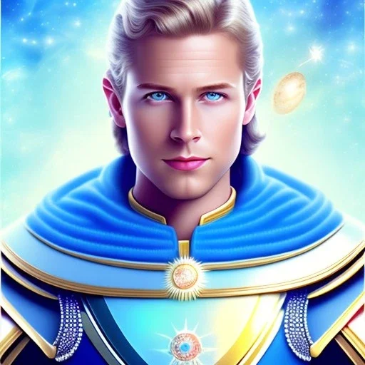 prince galactique beau fin, profil de trois quart, grand front cosmique, peau bleu cristalline, yeux bleu réel, cheveux blond et rose étoilé, armure sur le corps, collier de grand prince, lèvres souriante, très jolie sourire, fond de galaxie. 4k prince galactique beau fin, profil de trois quart, grand front cosmique, peau bleu cristalline, yeux bleu réel, cheveux blond et rose étoilé, armure sur le corps, collier de grand prince, lèvres souriante, très jolie sourire, fond de galaxie. 4