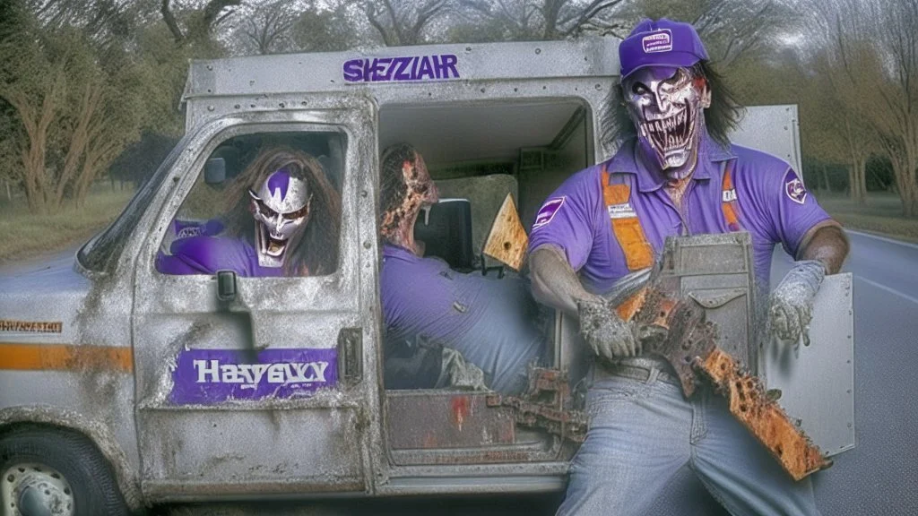 fedex driver as chainsaw texas chainsaw massacre guy