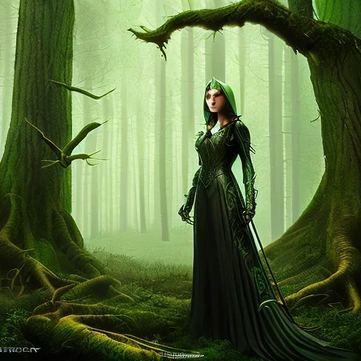  Woman witch in the dark forest