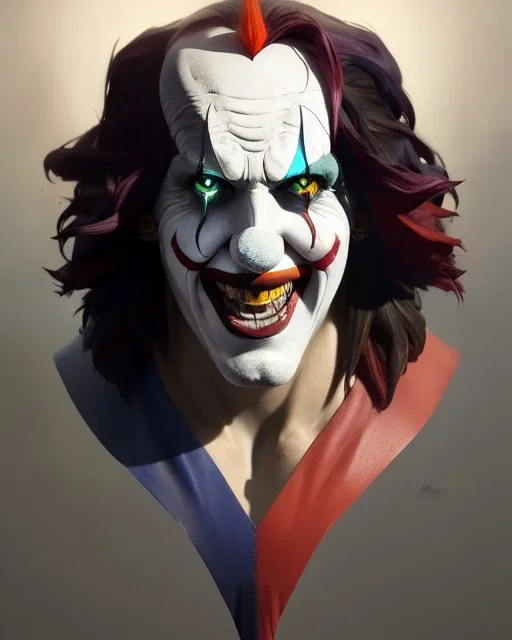 "matt mercer as a clown full-scale head and shoulders portrait, 8k resolution concept art portrait by Greg Rutkowski, Artgerm, WLOP, Alphonse Mucha dynamic lighting hyperdetailed intricately detailed Splash art trending on Artstation triadic colors Unreal Engine 5 volumetric lighting Splash art fantasy"