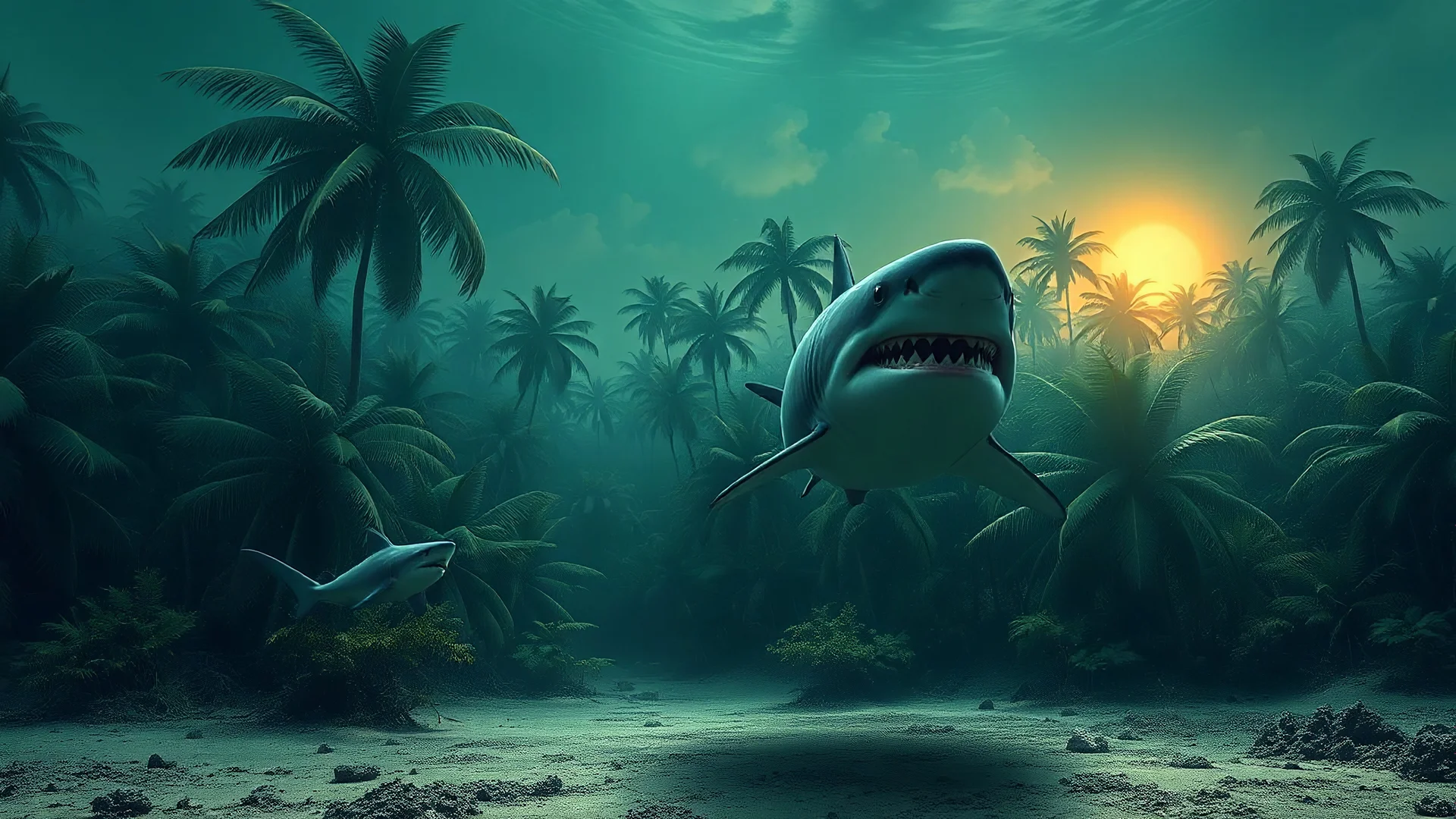 Shark watching you in a desolate jungle