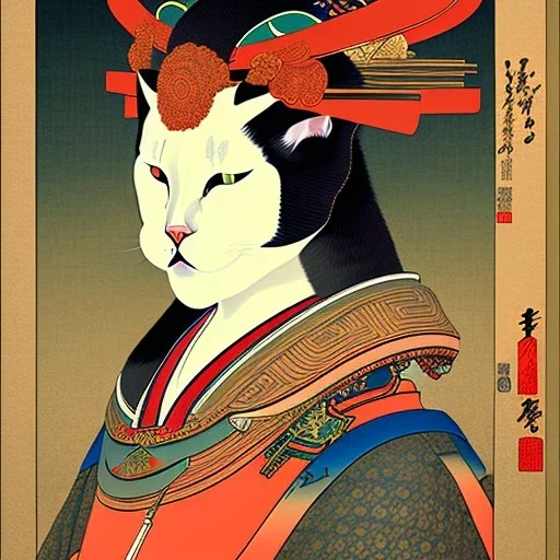 Ukiyo-e Style ,cats, with full details, full HD