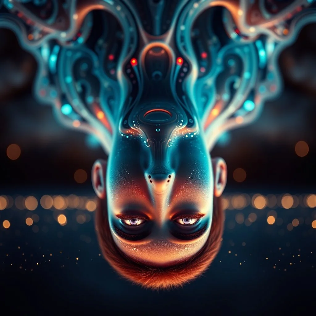 "Upside Down Of Face – Manifold Of Forms" "Secret Listener" "Miserable Of Voice" , goa psy ambient in the style of vangelis and fsol, source vibrations, bokeh like f/0.8, tilt-shift lens 8k, high detail, smooth render, down-light, unreal engine, prize winning