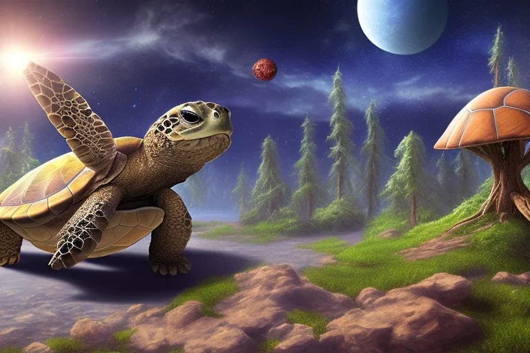 universe and earth and a turtle