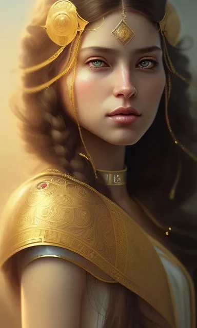 Arab princess , cute, beautiful, long hair, wavy hair, black eyes, head and shoulders portrait, cinematic, realistic, 8k, resolution concept art portrait by Greg Rutkowski, Artgerm, WLOP, Alphonse Mucha dynamic lighting hyperdetailed intricately detailed