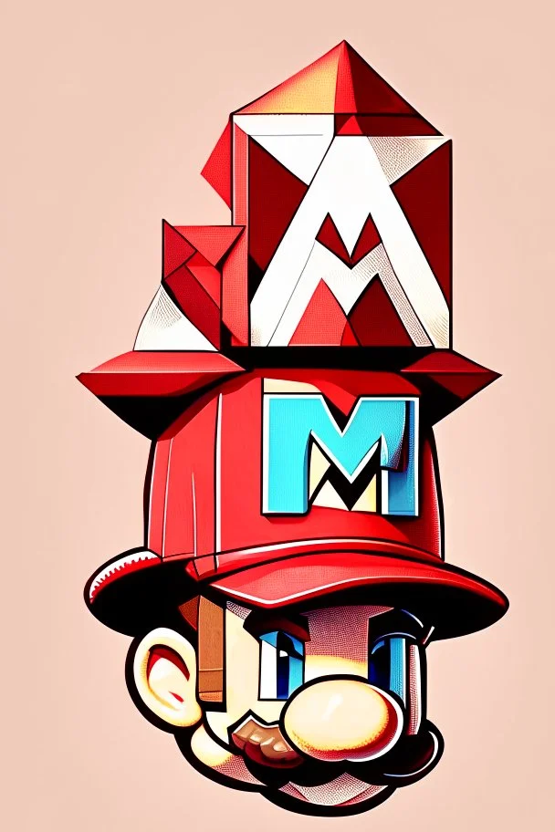 Geometric Mario illustration with M on his hat