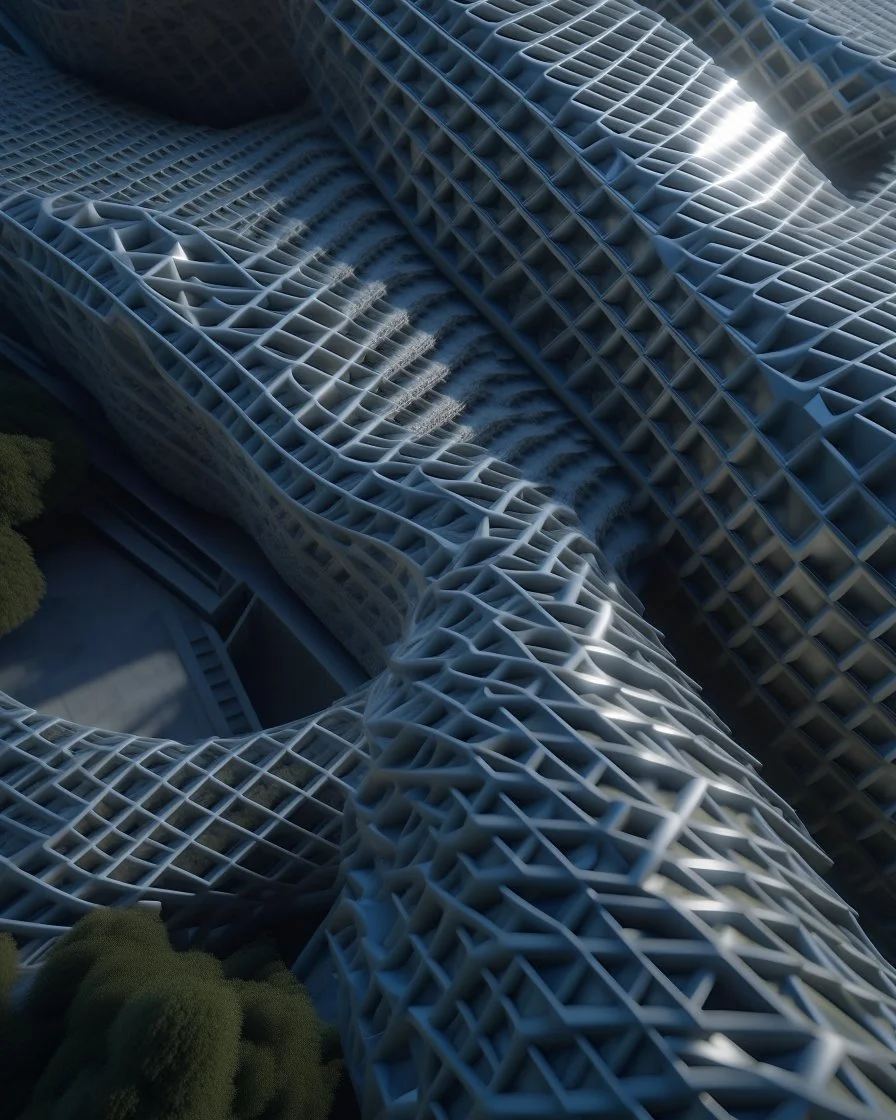 Parametric architecture incredibly detailed 8k aerial view