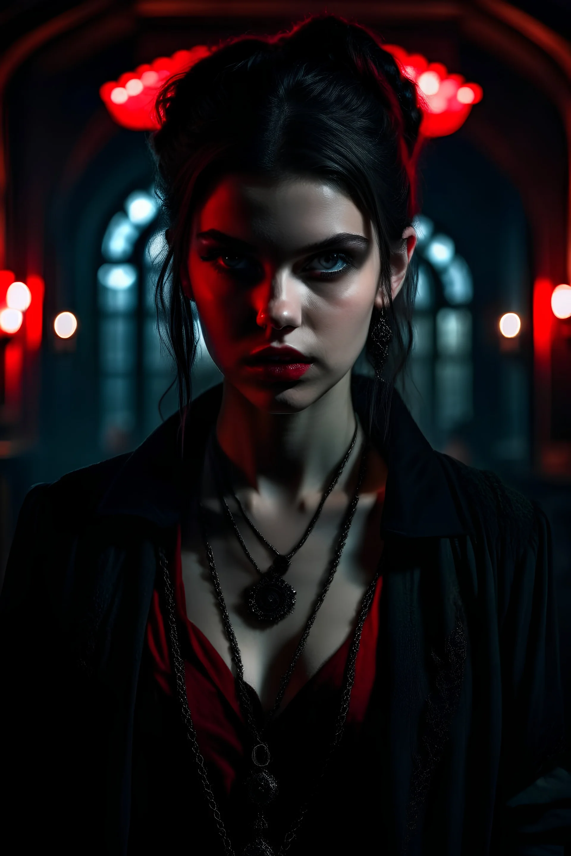 Beautiful vampires dark and gothic mood , cinematic, F22 finely detailed, détailles complexes, Engine, by Weta Digital, by Wêtà FX, by WLOP, Cinematic, Color Grading, Editorial Photography, Photography, Photoshoot, Shot on 70mm, Ultra - Wide Angle, F/ 22, Gamma, White Balance, Neon, Light, Dark, Light Mode, Dark Mode, High Contrast, 5D, Multiverse, 32k, Super Resolution, Megapixel, ProPhoto RGB, VR, Lonely, Good, Massive, Big, Spotlight, Frontlight, Halfrear Lighting, Backlight, Rim Lights, Rim