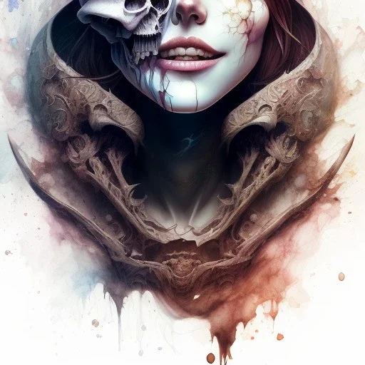 photorealistic grim reaper, smiling, happy, brown eyes, brown hair, round face, white face, watercolor illustration by <agnes cecile> <Yoji Shinkawa>, natural tones, ornate and intricate detail , soft smooth lighting, soft pastel colors,