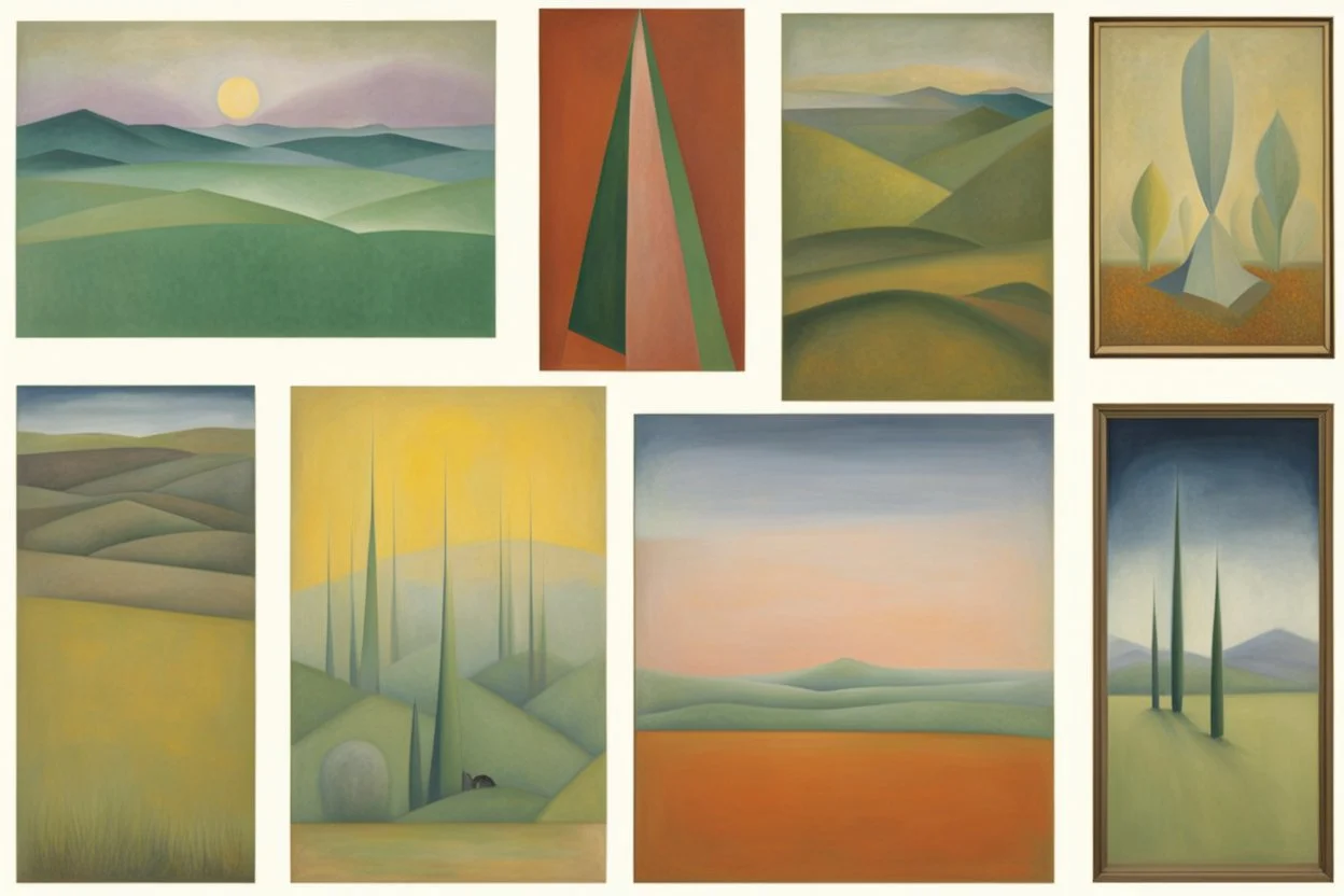 a landscape by artist "Mark Rothko",by artist "Gino Severini",by artist "Leonora Carrington"