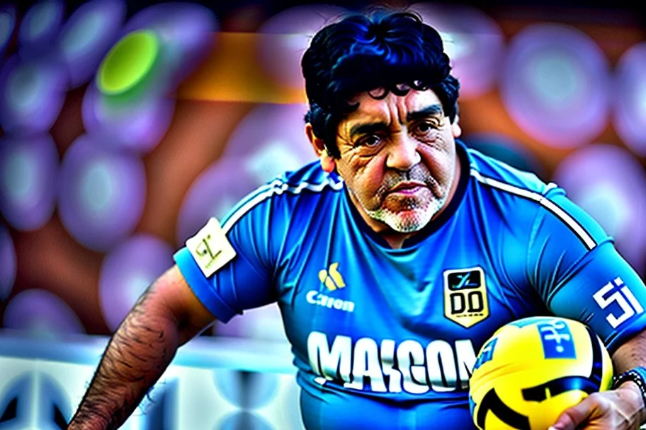 Diego Maradona, Filmado em Canon EOS R5, lente 50mm, profundidade de campo, velocidade do obturador 1/1000, f/2.8, balanço de branco, 6000k. Alta resolução, detalhes realistas, efeito HDR, grão de filme, 4K. –ar 16:10 –s 700 –q 5**