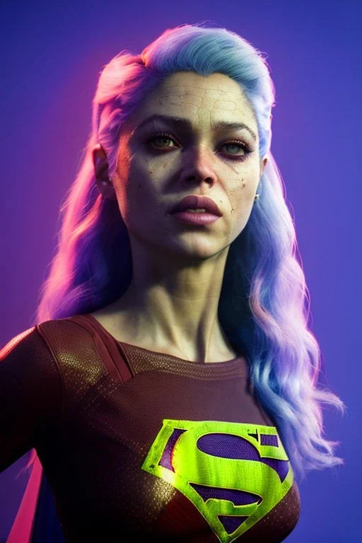 portrait, sweet Shakira, make-up, angry, Realistic image, retro pop, 60s, supergirl, lycra, tights, minimal, blood, sweat, Color background, photo studio, concept art, smooth, unreal engine 5, god lights, ray tracing, RTX, lumen lighting, ultra detail, volumetric lighting, 3d, finely drawn, high definition, 4k.