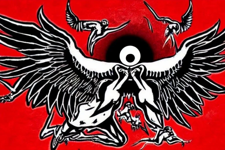 wings, freaky crazy evil eye with wings, laughing, flying, satan wings, dark, terror, horror