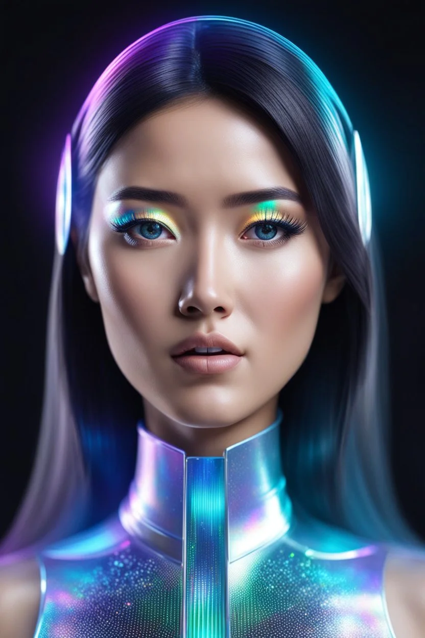 A holographic face similar to the AI holographic girl in Indonesia artist famous. by addiedigi