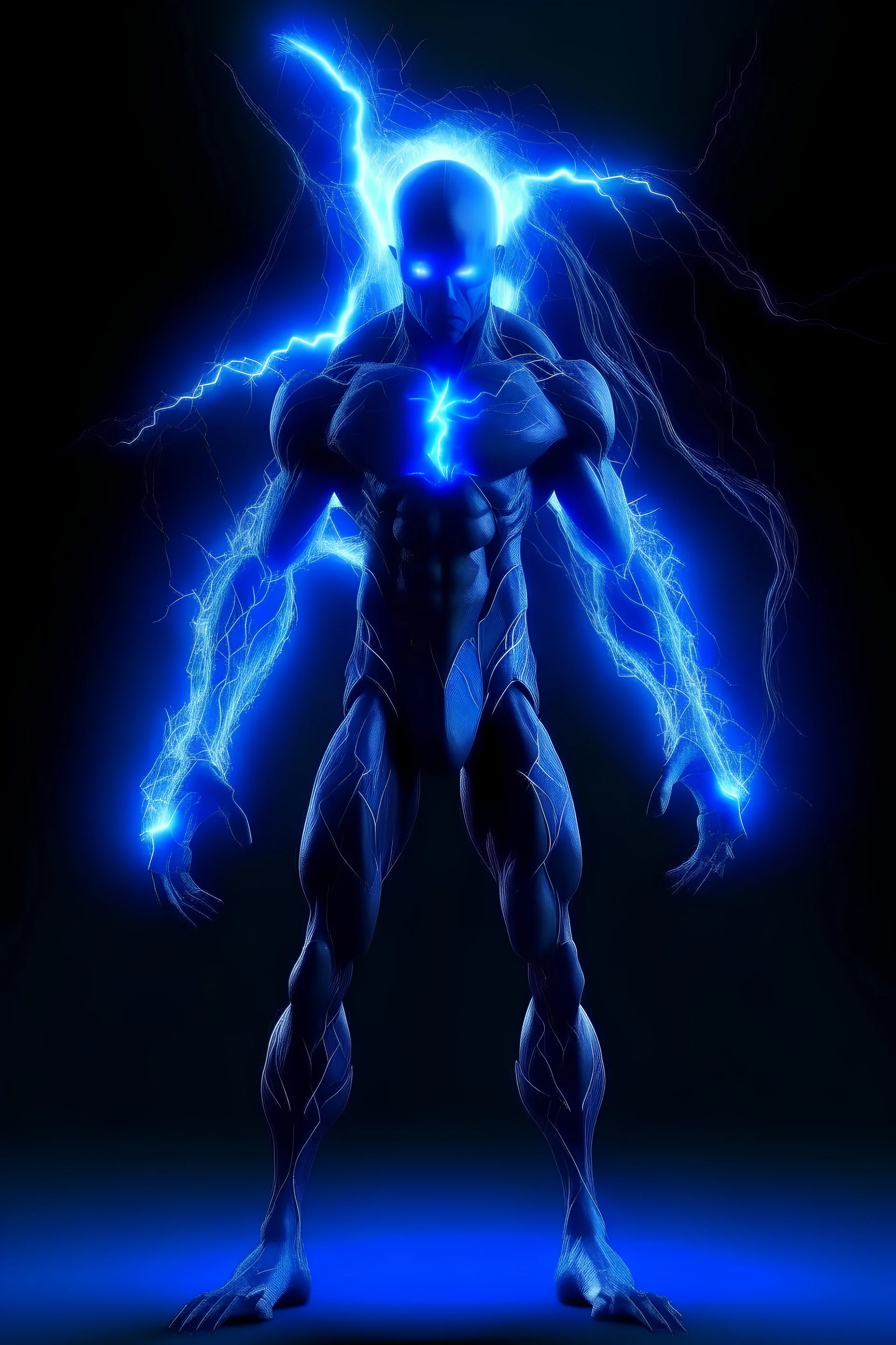 humanoid demon made of blue lightning full body