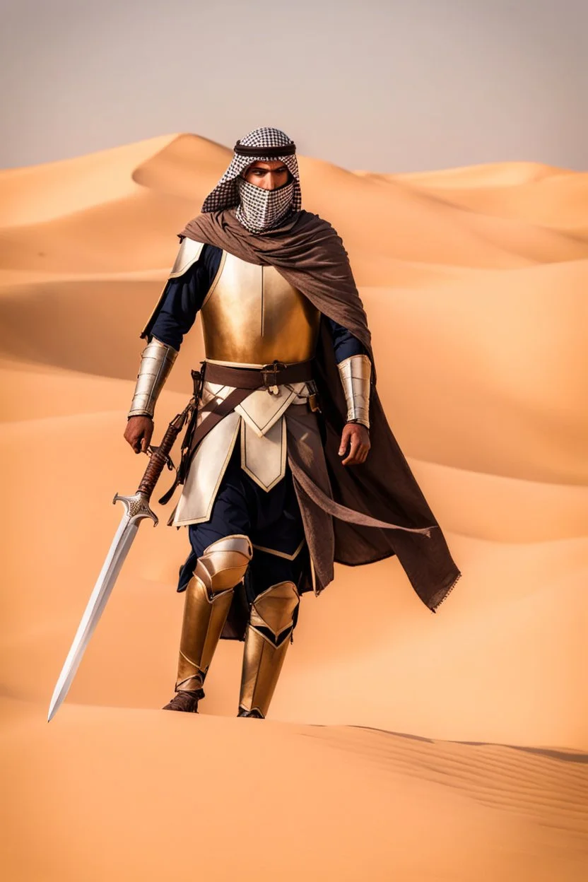 Misterius Arabian Knight Man Walk alonely on desert