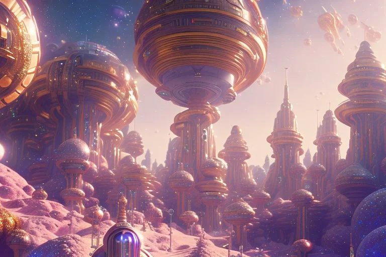 white and gold crystal cosmic and galactic ambiance cinema4d futuristic scifi street, full of details, smooth, bright sunshine，soft light atmosphere, light effect，vaporwave colorful, concept art, smooth, extremely sharp detail, finely tuned detail, ultra high definition, 8 k, unreal engine 5, ultra sharp focus