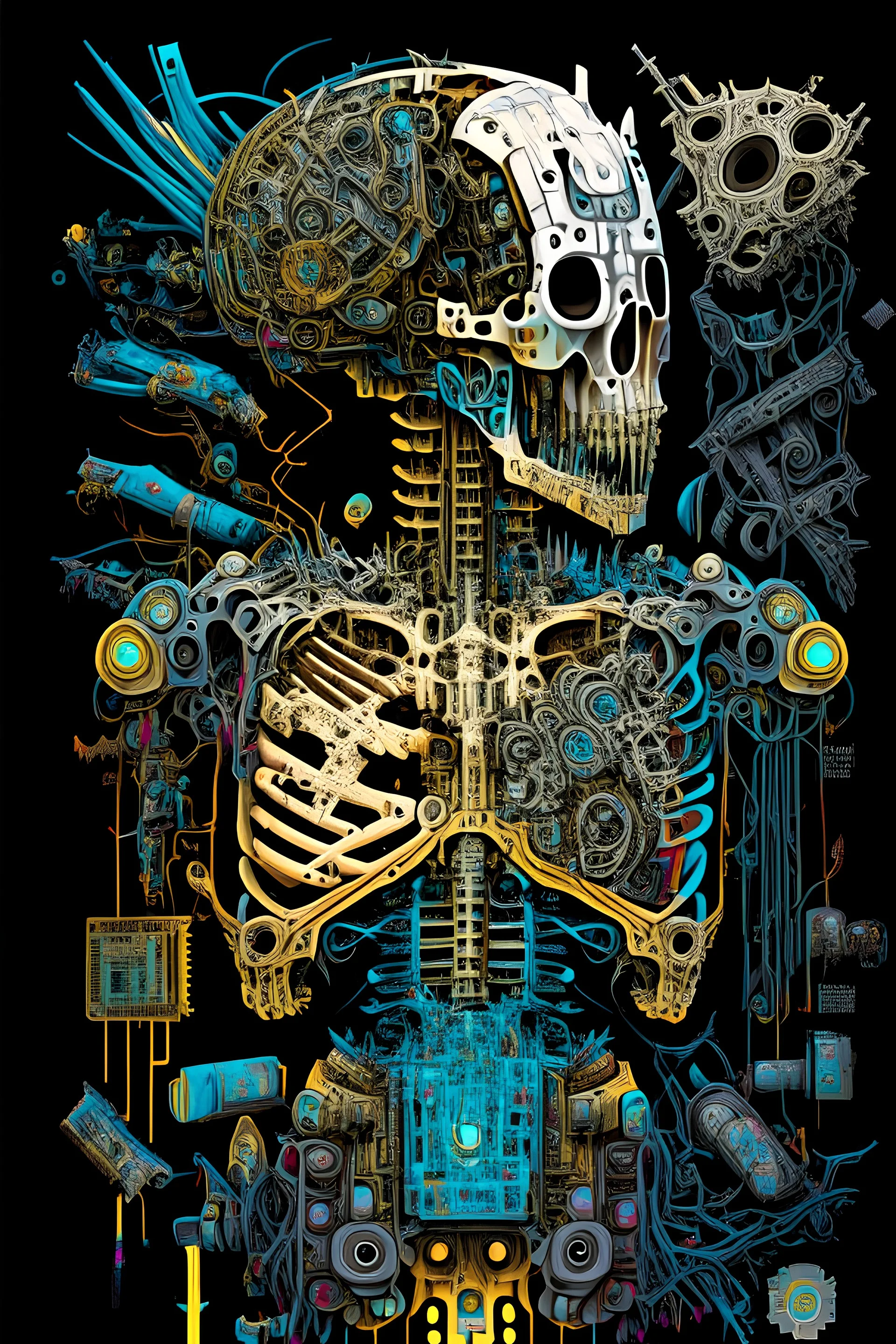 Nychos an exploded view of an android r2i robot. With his master illustrator and urban artist known for intricate details and visually striking cross-sections, this urban artist's work is truly one-of-a-kind." hdr 8k masterpiece an visually striking cross-section and X-ray images, often with gory details. Using the word “exploded” adds a sense of motion showing disected parts inside out in hd with vivrant colors, Octane render, Unreal Engine, in a symbolic and meaningful style, insanely d