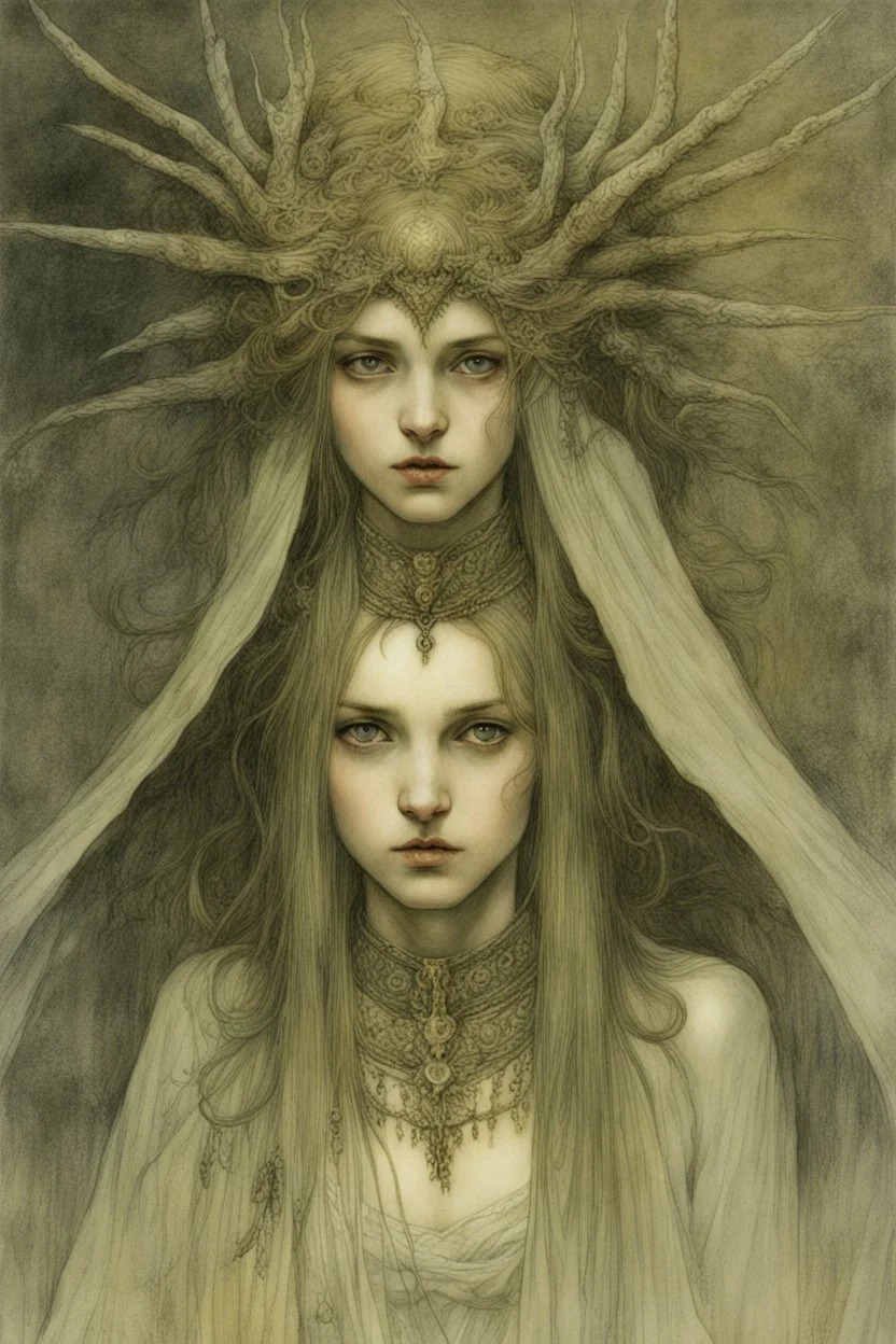 The Priestess Of Blood. Alan Lee, Arthur Rackham, Stephen Gammel, Dark Fantasy, Extremely Detailed, Detailed, Beautiful Face, Dynamic Pose, Beautiful Eyes, Perfect Composition, Intricate Details, Horror