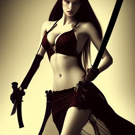 Beautiful women with katana sword