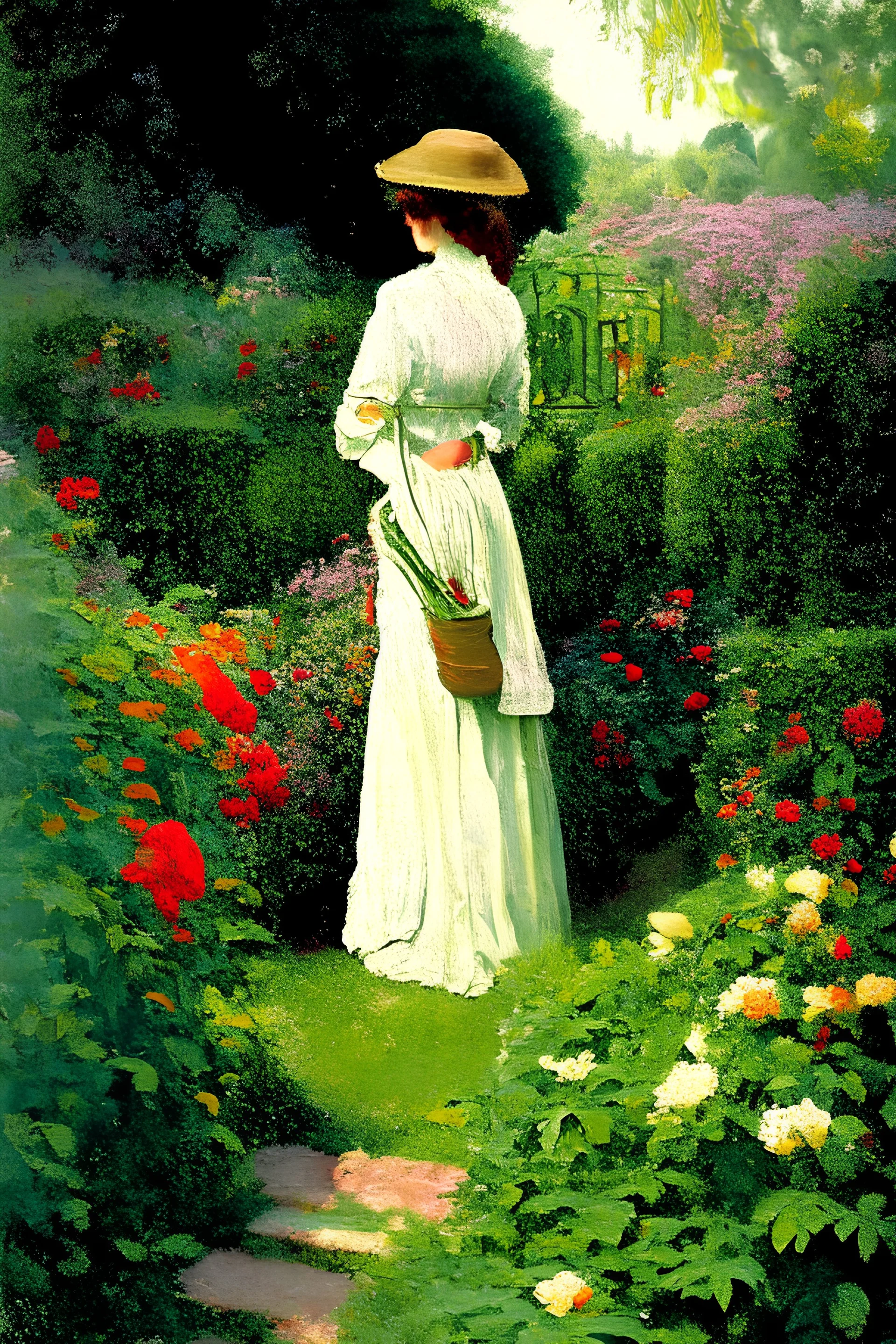 In garden one lady